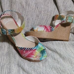 Tropical Print Wedge Sandals